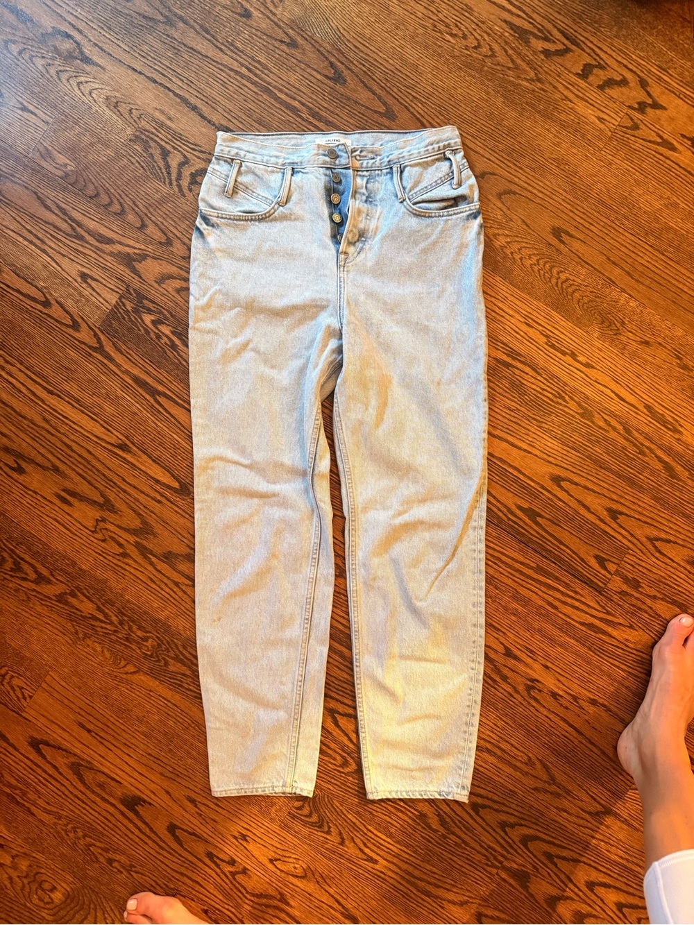 GRLFRND Light Blue High-Rise Button-Fly Jeans